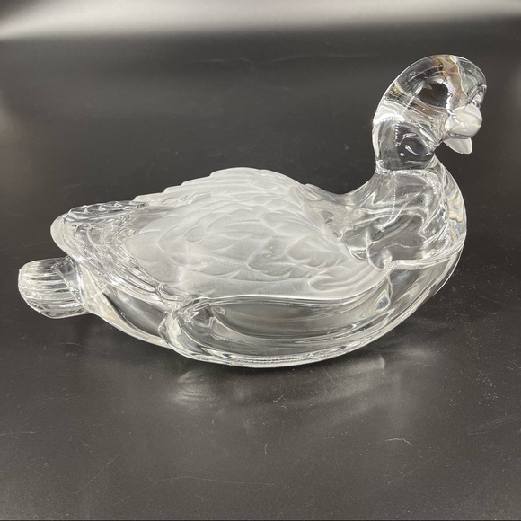 Vintage Clear Glass Duck Dish w/ Fitted Lid Clear & Frosted Heavy - Picture 6 of 11